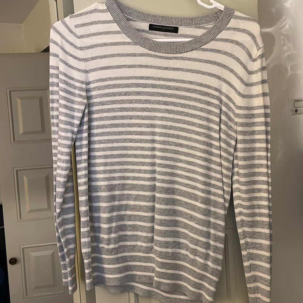 White and grey striped sweater worn once